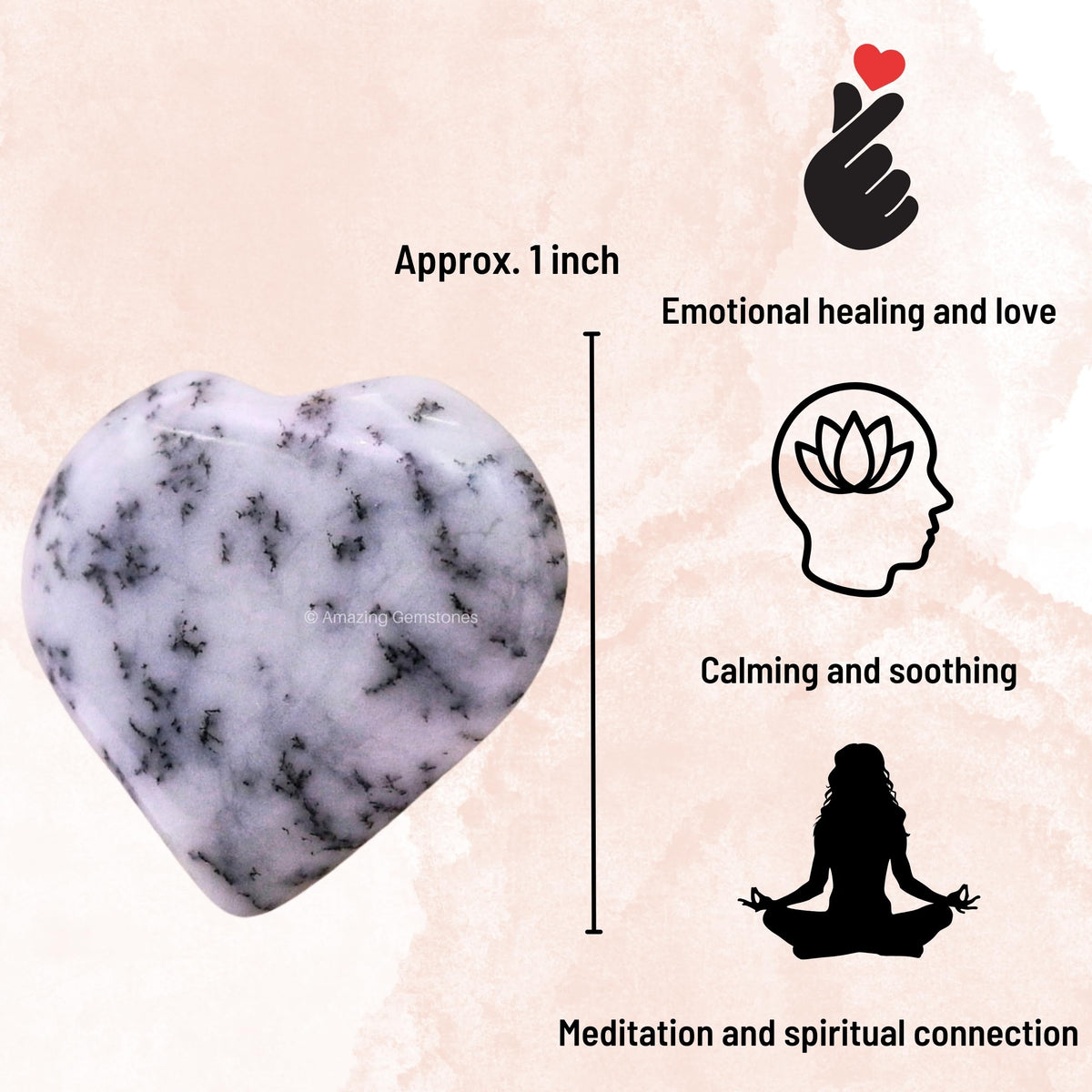 Amazing Gemstone Dendrite Opal Stone Heart - Pack of 2 Crystal Heart Stones Rocks - Corazones De Piedra Crystals and Healing Stones Heart Shaped Crystal - Stocking Stuffers Gifts