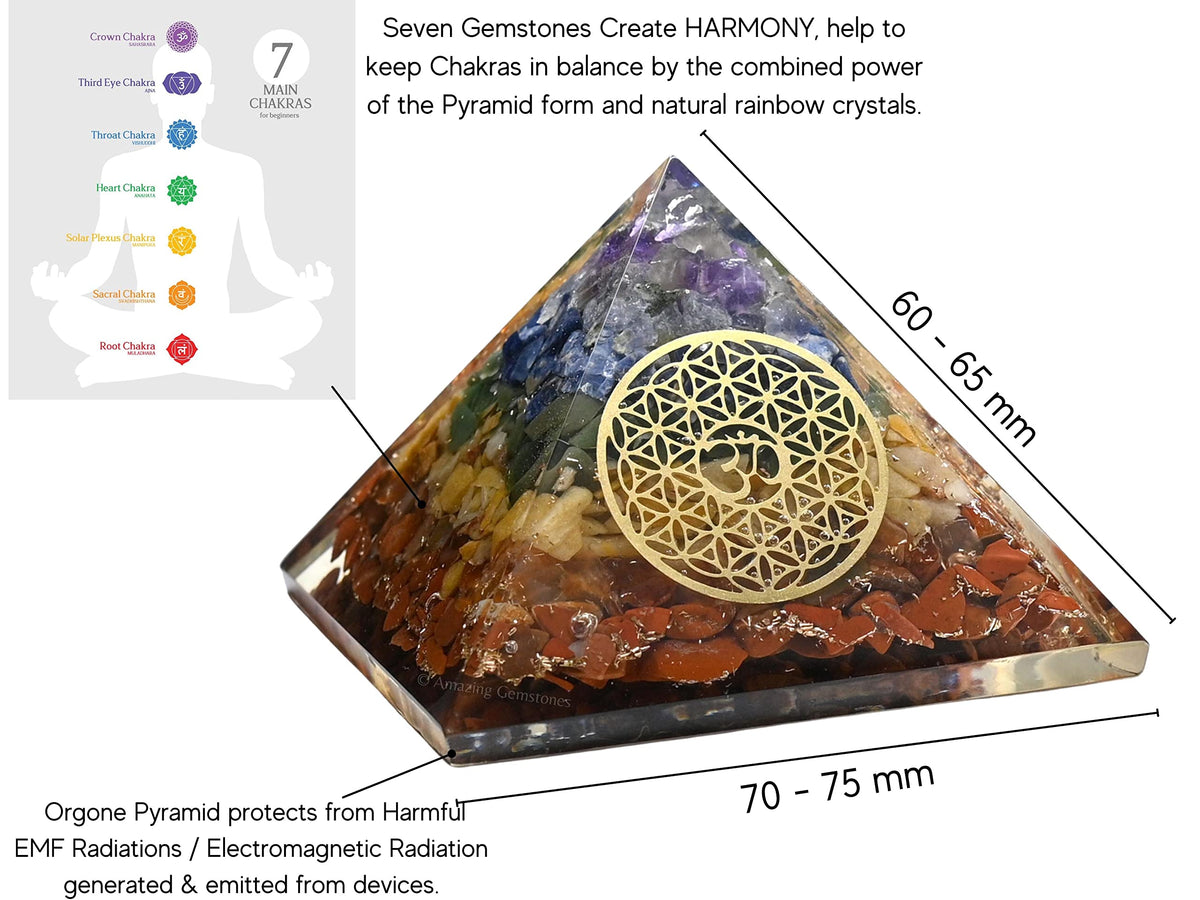 Amazing Gemstone Large Orgone Pyramid | Natural Chakra Pyramid Crystal | OM Flower of Life Orgonite Pyramid | Organ Pyramids Positive Energy Healing