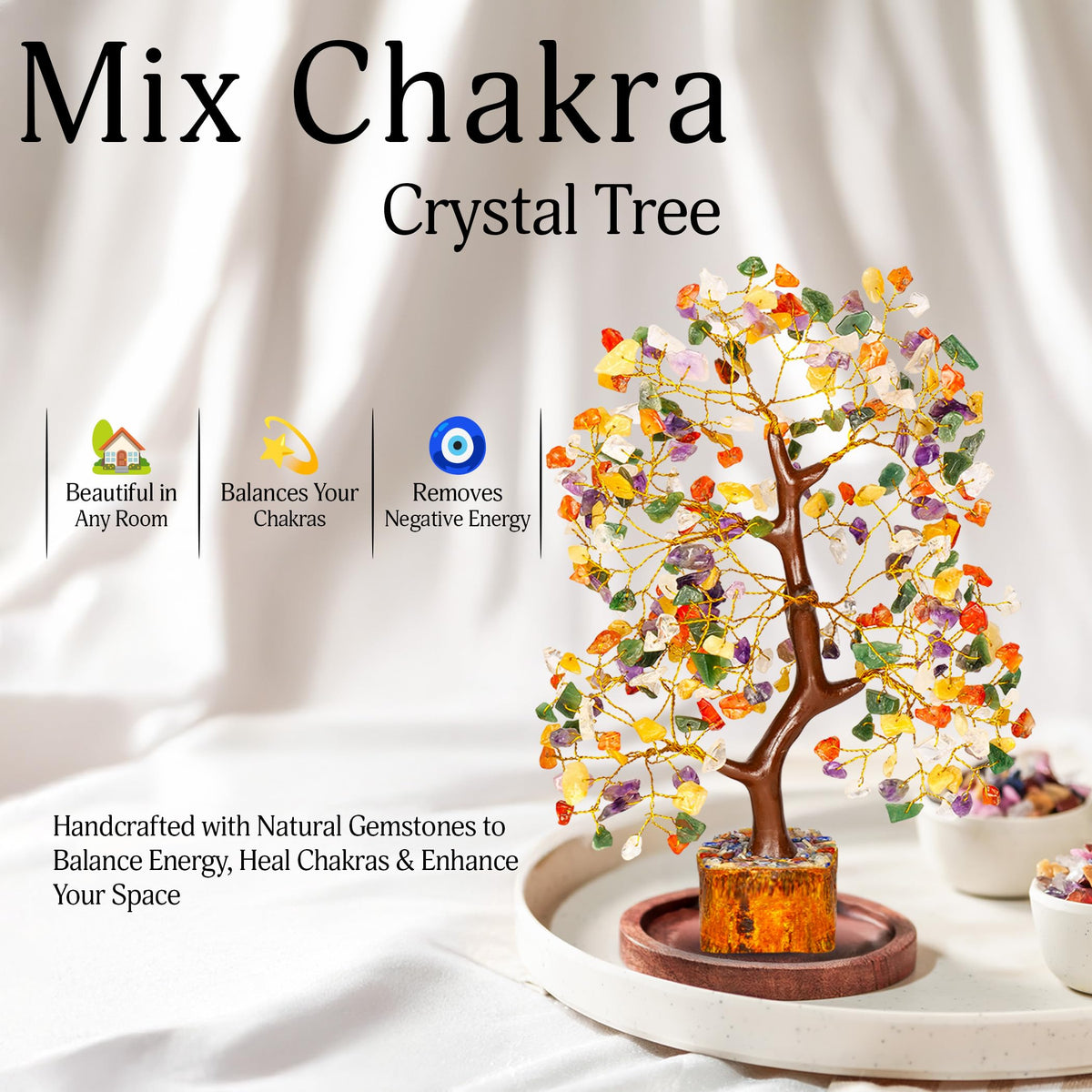 YATSKIA Chakra Tree - Crystal Tree - Stones and Crystals - Spiritual Decor - Chakra Stones and Healing Crystals - Feng Shui Decor - Crystal Gifts for Women