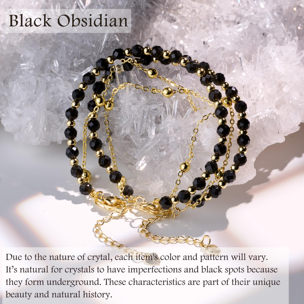 Farfume Black Obsidian Crystal Bracelet Beaded Bracelets for Women 4mm Natural Stone Beads Gemstone Handmade Jewelry Valentine's Day Gifts