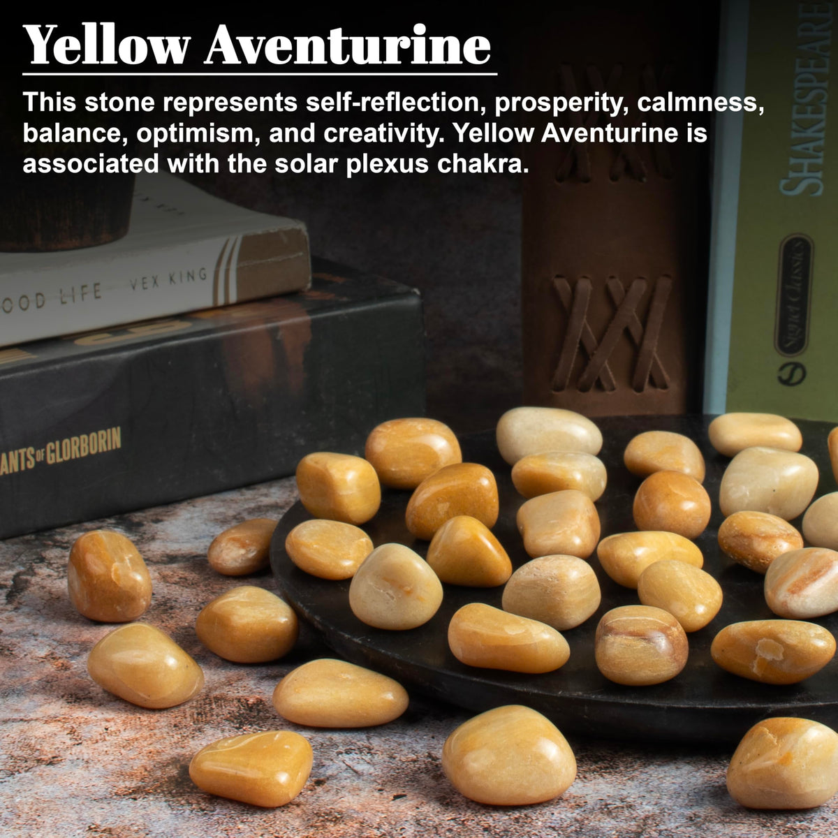 Crocon 1LB Yellow aventruine Tumbled Stones and Crystals Bulk 2000+ Carats Polished Stone Rock Collection Balancing vase Filler tumbles Crystals Healing Reiki Gemstone Gifts Fountain tumbled Size 20mm