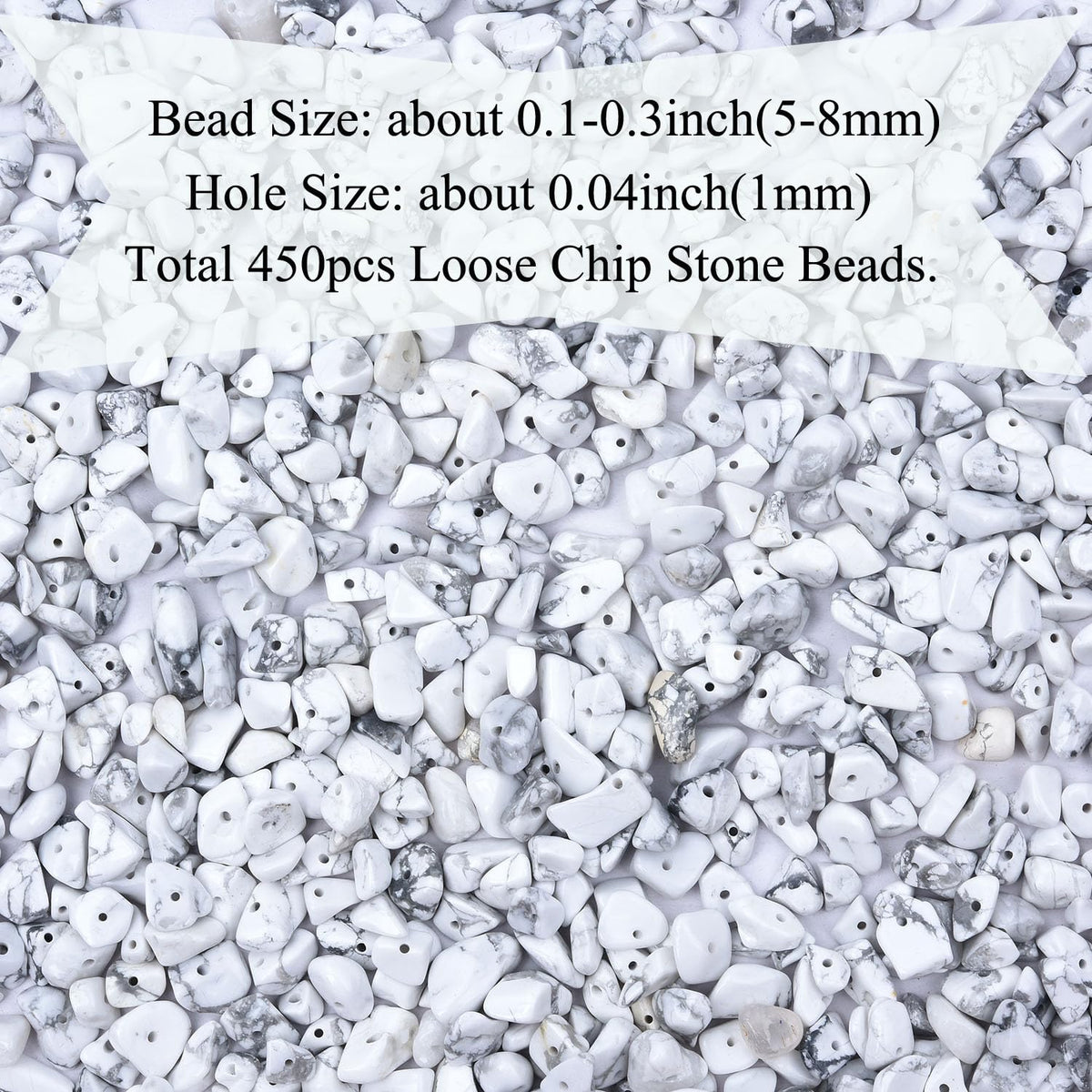 Natural Chip Stone Beads 450pcs White Howlite Chips 5-8mm Genuine Real Irregular Healing Crystal Rocks Hole Drilled DIY Loose Gemstone Beads for Jewelry Making Bracelet Earrings Necklace Crafting