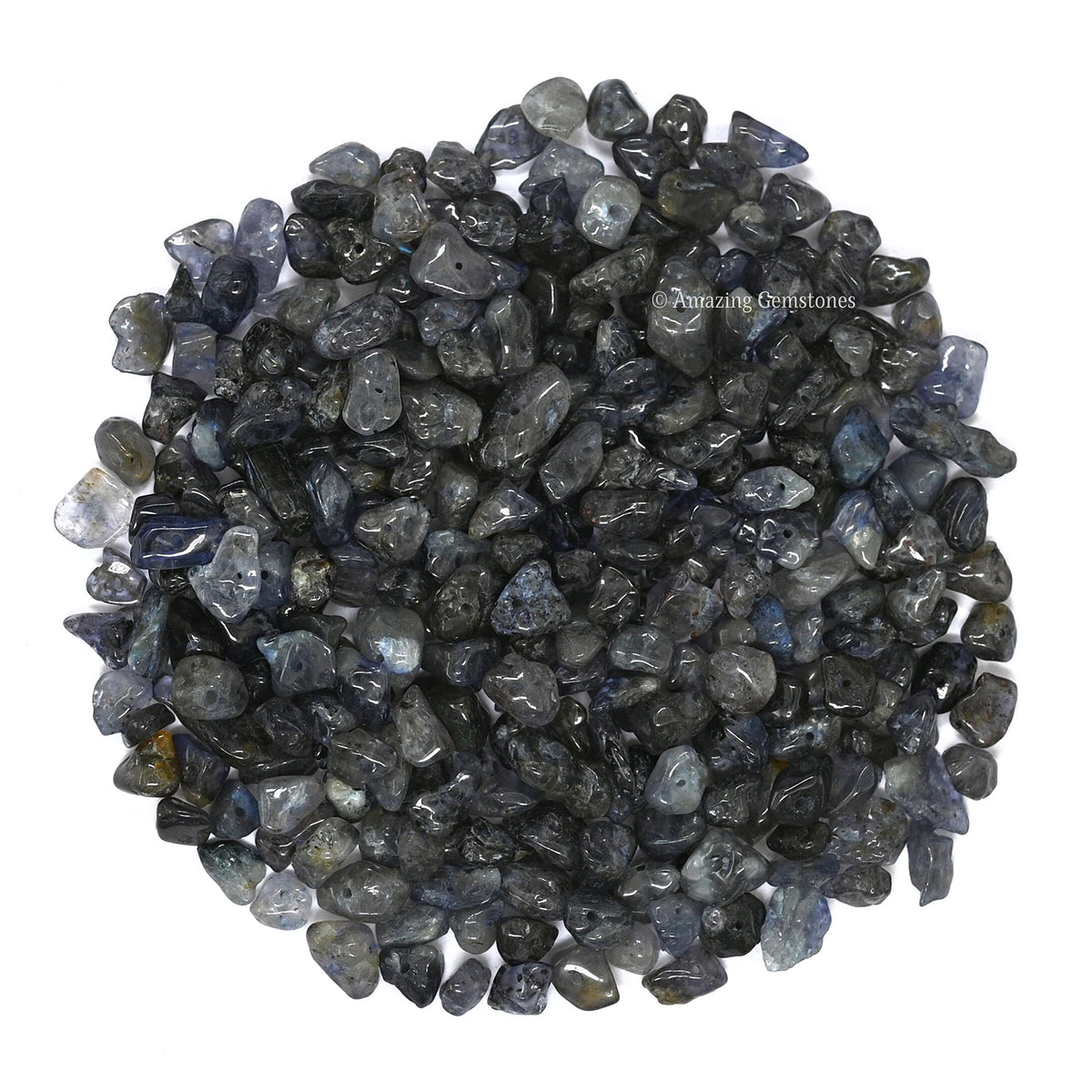 Iolite Pre Drilled Natural Crystals Crushed Chips Beads for Jewelry Making, DIY Handmade Healing Crystals (25 Inch Strand)