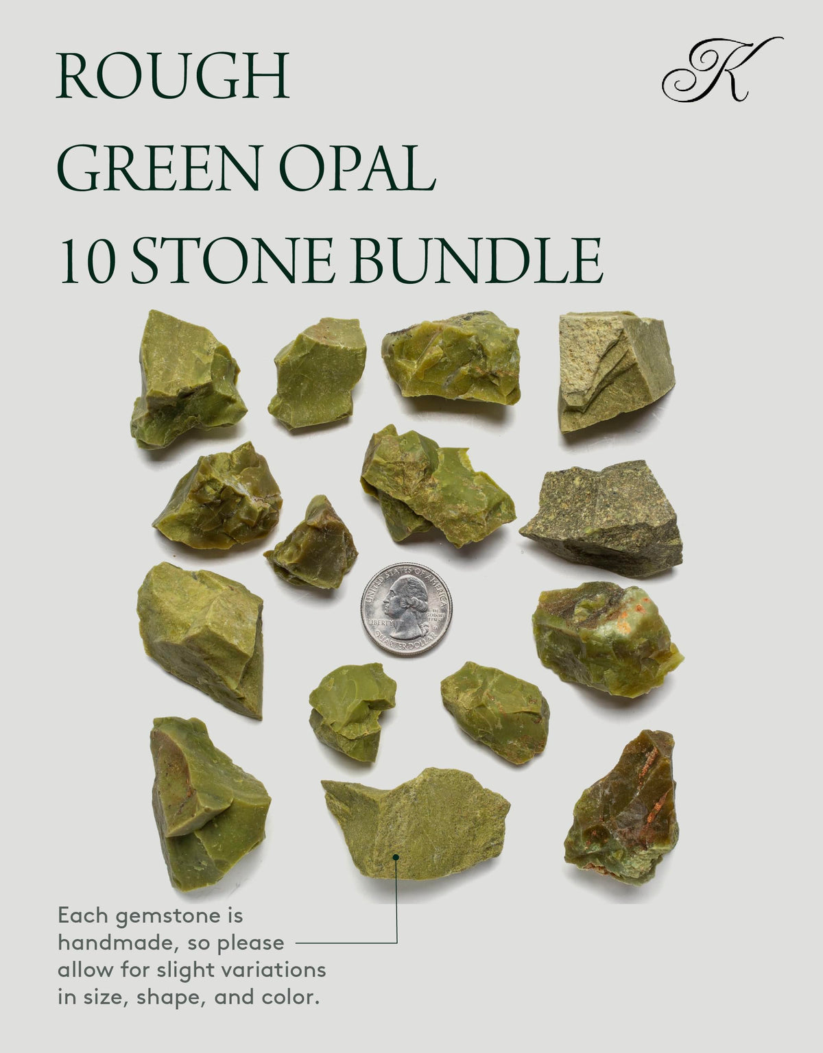 KALIFANO Rough Green Opal 10 Stone Bulk Bundle with Healing & Calming Effects - AAA Grade High Energy Raw Opalo Verde - Reiki Crystal Used for Rock Tumbling and Lapidary (Family Owned and Operated)