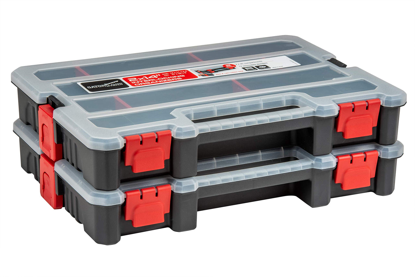 2-Pack Small Parts Organizer Box – Stackable Hardware Storage Organizer Case with 20 Compartments & Dividers – Screw, Nut, Bolt, Drill Bit Organizer for Garage, Workshop, Crafts