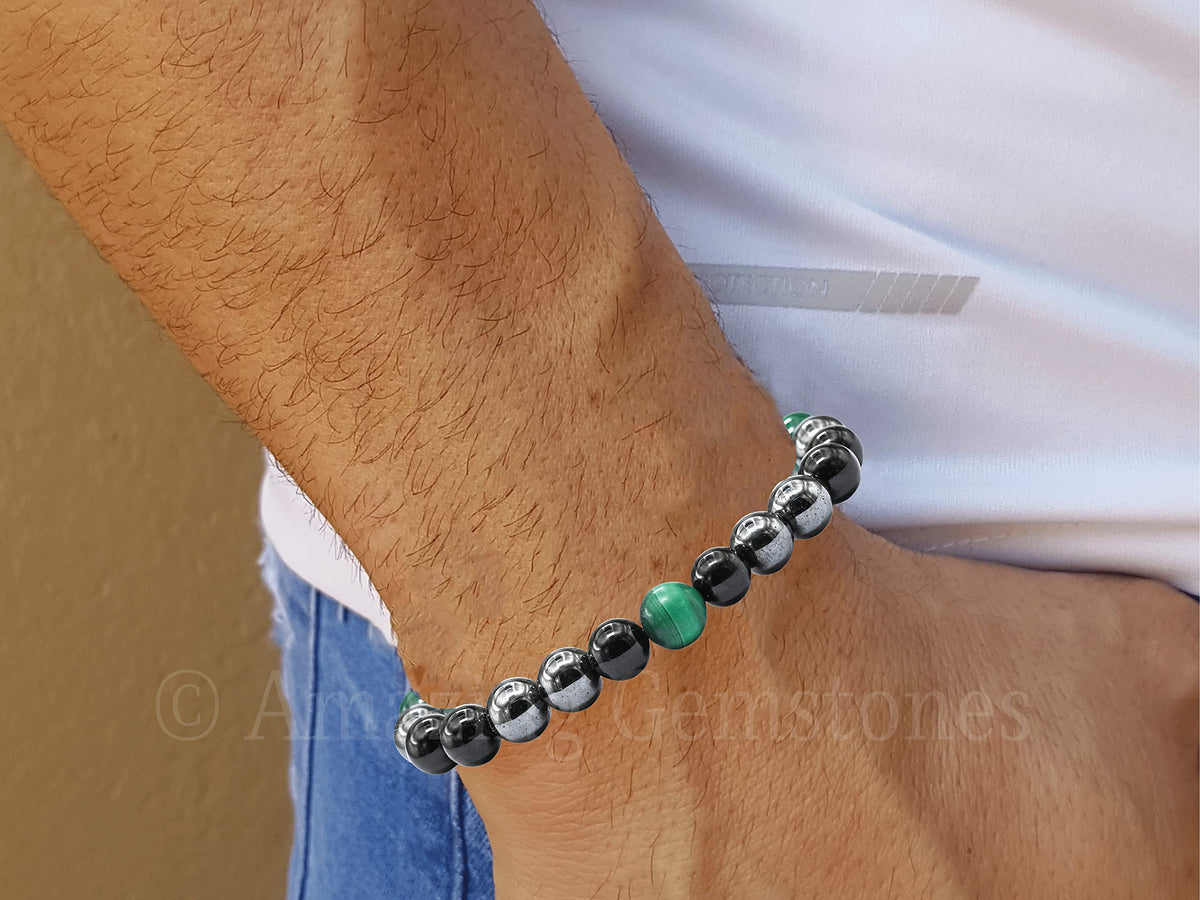 Amazing Gemstone Cancer Fighter Bracelets - Malachite Hematite Black Tourmaline Bracelet Set for Men Women Healing Crystal Gifts for Breast, Lung, Bowel, Prostate Cancer