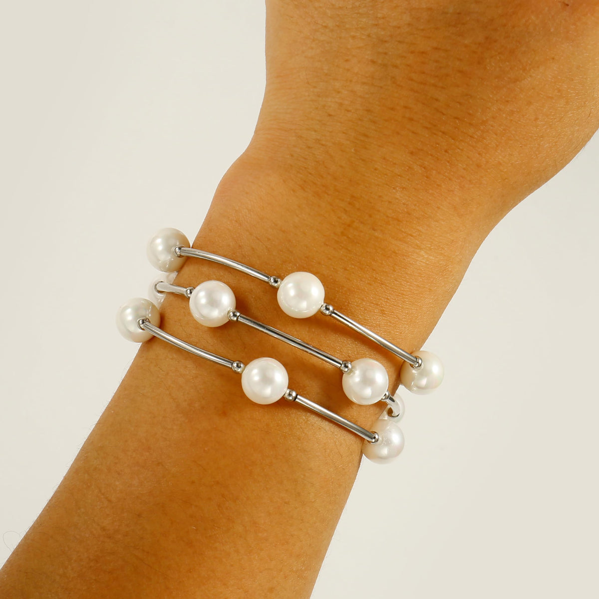Elegance 11 designs Silver Blessing Bracelet 10mm Crystal White Pearl Bracelet Dainty Thin Tube For Women Simple Bridal Gifts For Friends And Loved