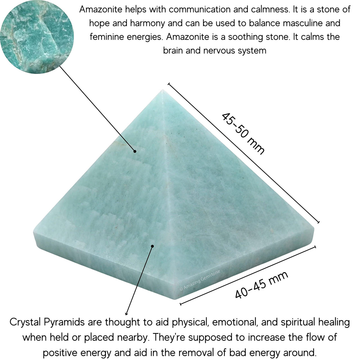 Amazing Gemstone Amazonite Pyramid Crystal Healing Stones - 2" Great Pyramid Figurine of Natural Stone Pyramid for Meditation, Reiki, Chakra Balancing and Crystal Pyramids Grid