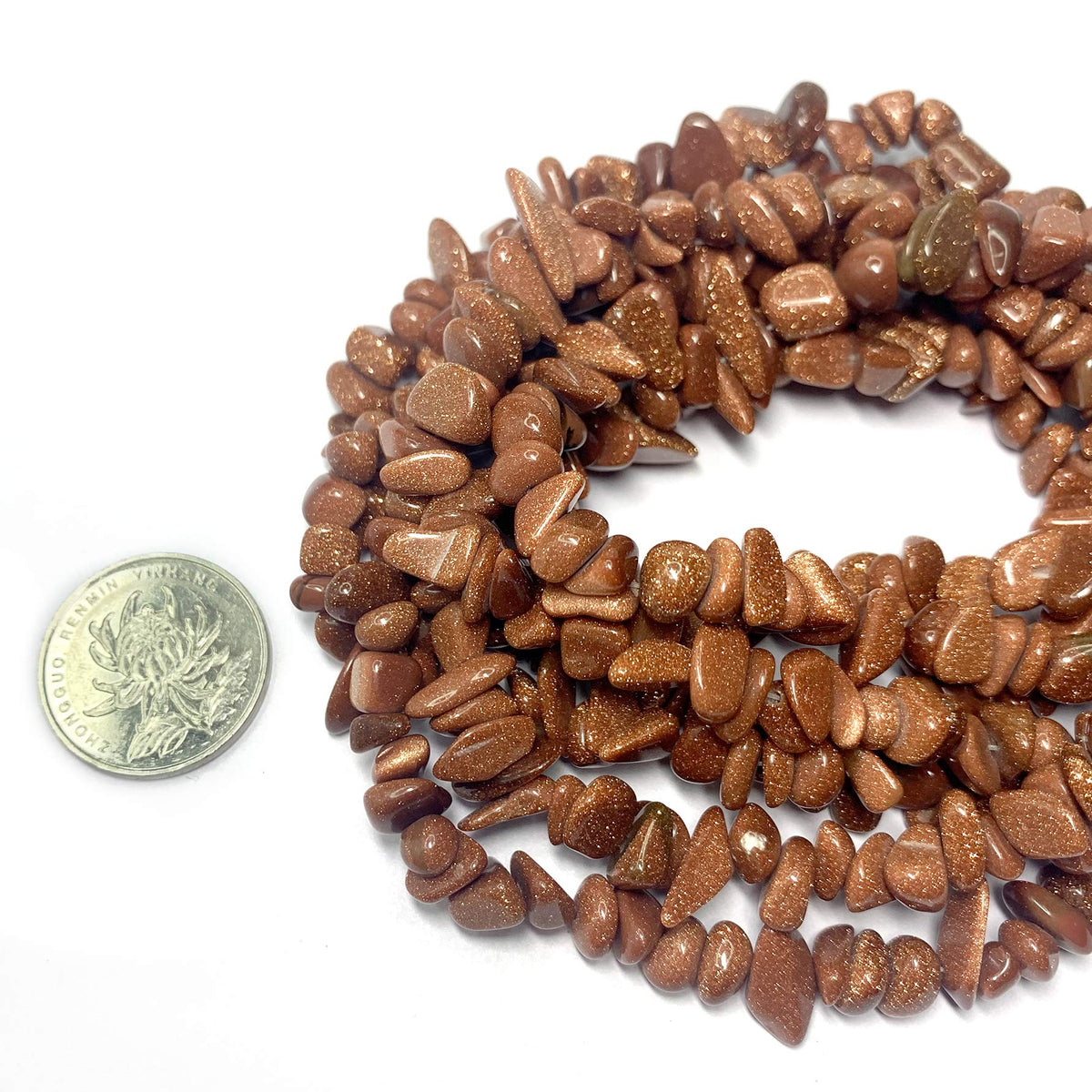 31 inches Chip Stone Loose Gemstones Beads Drilled Strand for Jewelry Making (Gold Sand Stone)