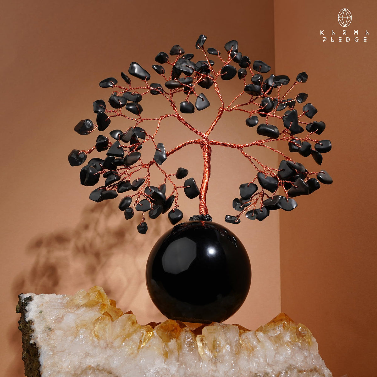 Black Obsidian Crystal Tree of Life Birthday Gifts for Women, Handmade Home Decor, Office, Room Decoration, Reiki Healing Crystal Chakra Tree for Money, Positivity, Good Luck Gifts for Her, Mom & Dad