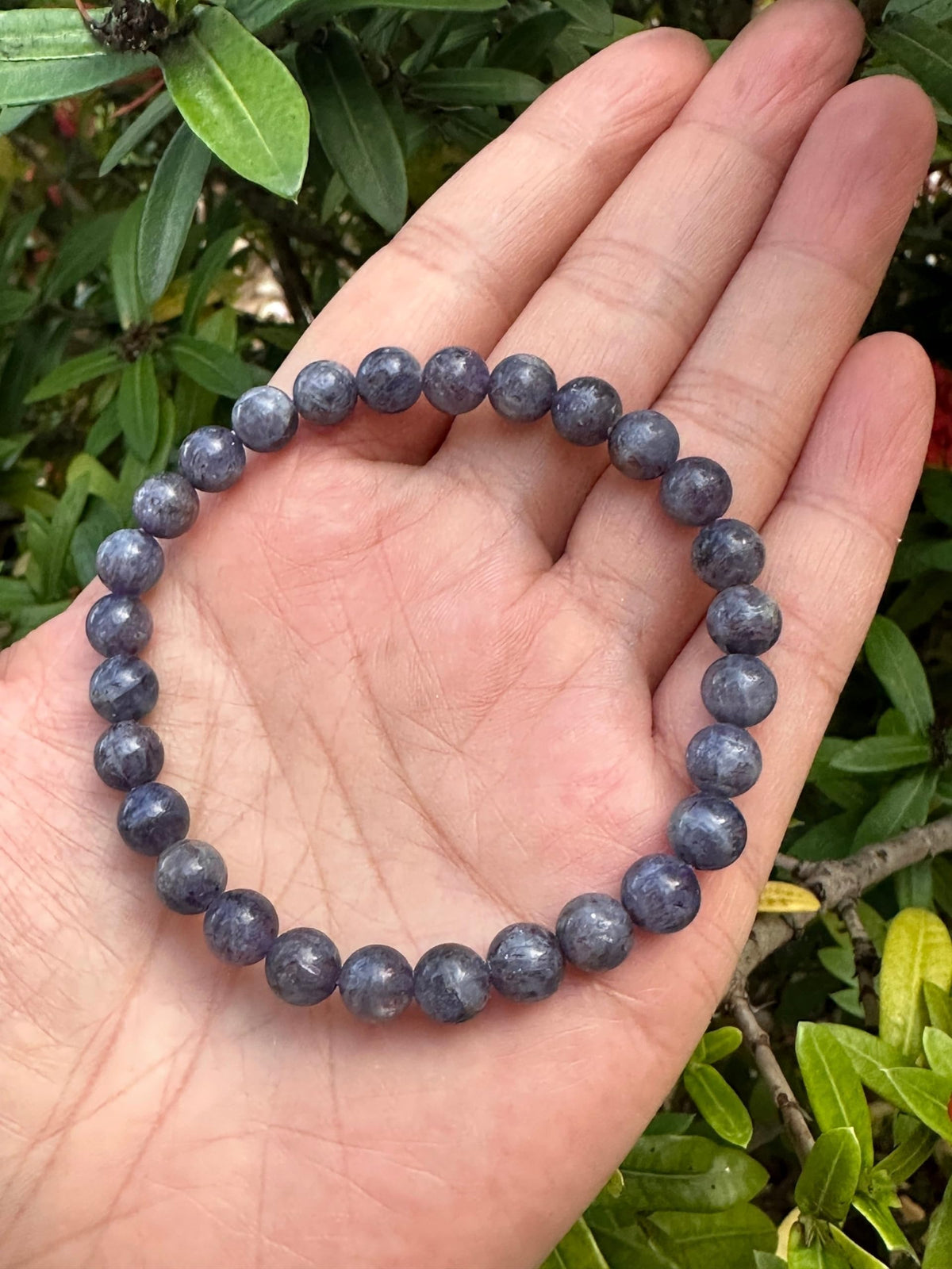 GAF TREASURES Iolite Crystal Bead Bracelet 5-9mm, Genuine Iolite Stretch Gemstone Bracelet, Healing Crystal Bracelet, Gift for Men & Women (1)