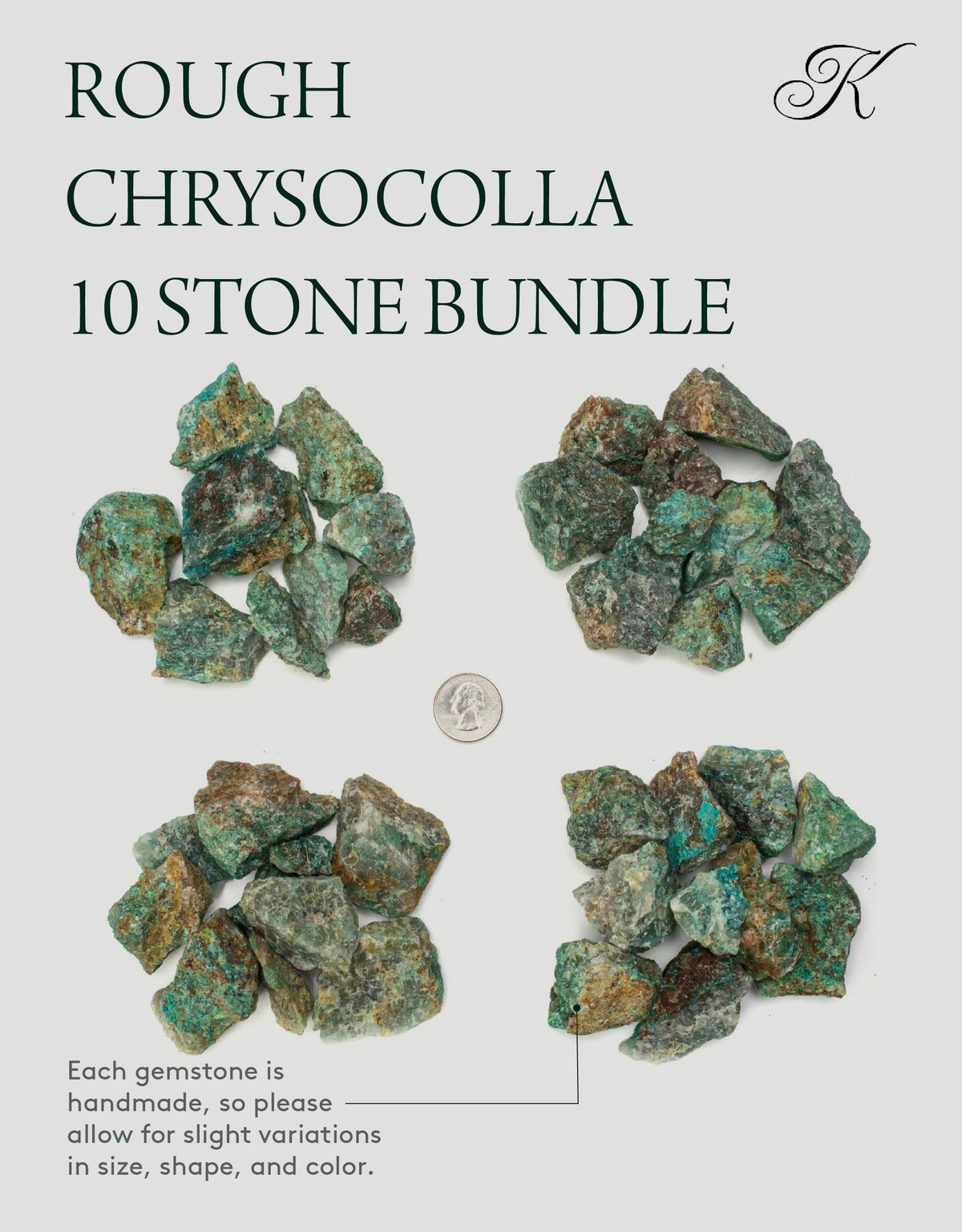 KALIFANO Rough Chrysocolla 10 Stone Bulk Bundle with Healing & Calming Effects - AAA High Energy Raw Crisocola - Reiki Crystal Used for Rock Tumbling and Lapidary (Family Owned and Operated)