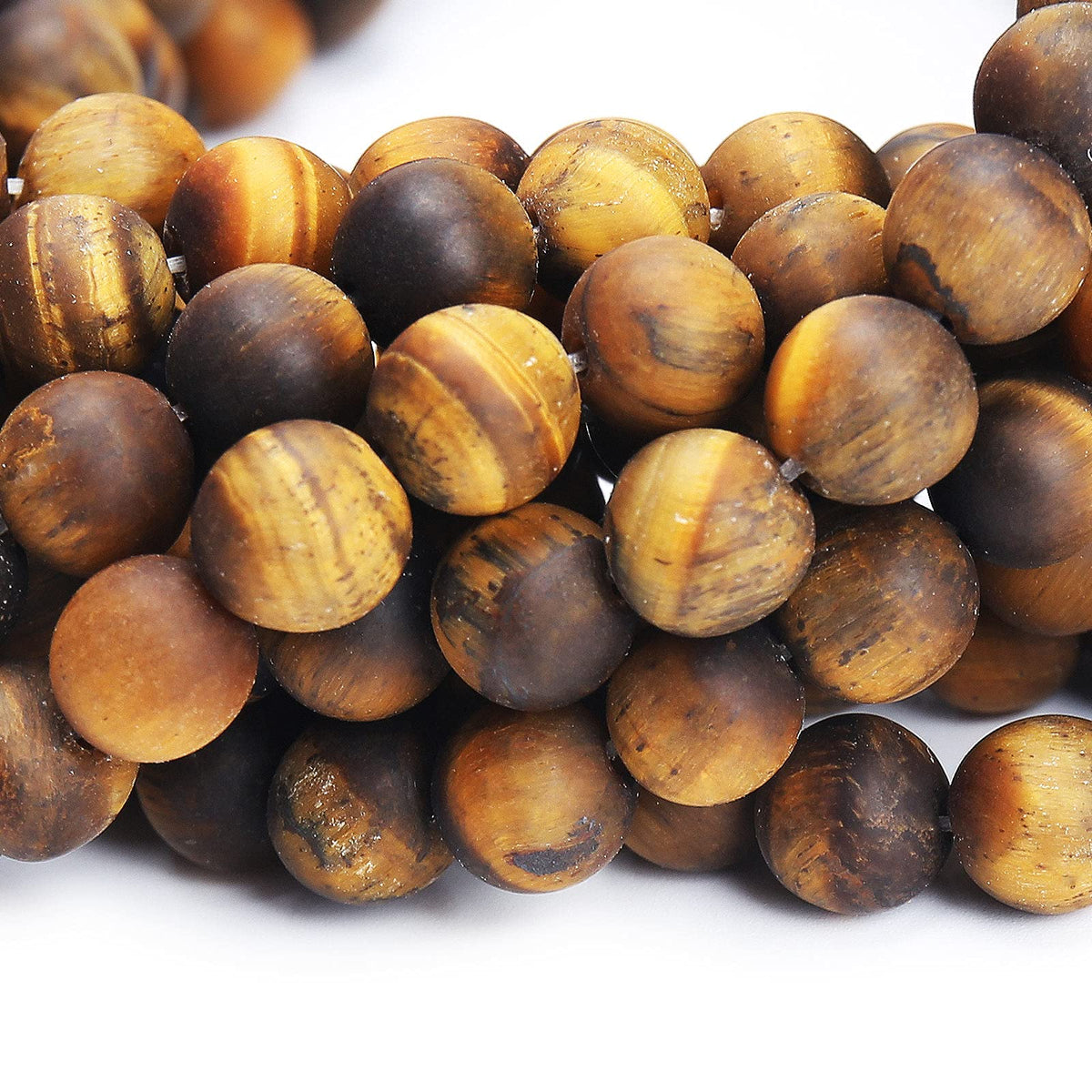 Natural Matte Classic Tiger Eye Beads, 8MM Round Frosted Unpolished Loose Gemstone Beads for Bracelet Necklace Jewelry Making, Energy Stone Healing Power with Stretch Beading Cord