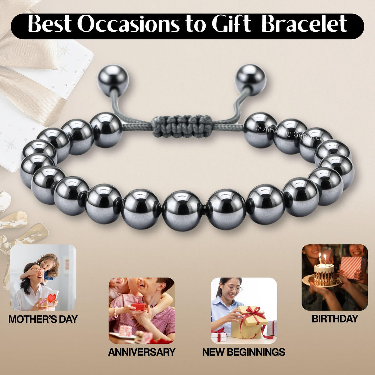 Amazing Gemstone Terahertz Stone Bracelet for Women Men's Gifts - Protection Healing Crystal Bracelet - 8mm Gemstone Beaded Adjustable Bracelet