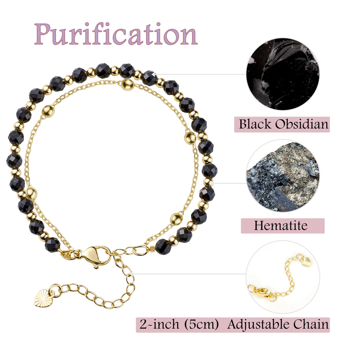 Farfume Black Obsidian Crystal Bracelet Beaded Bracelets for Women 4mm Natural Stone Beads Gemstone Handmade Jewelry Valentine's Day Gifts
