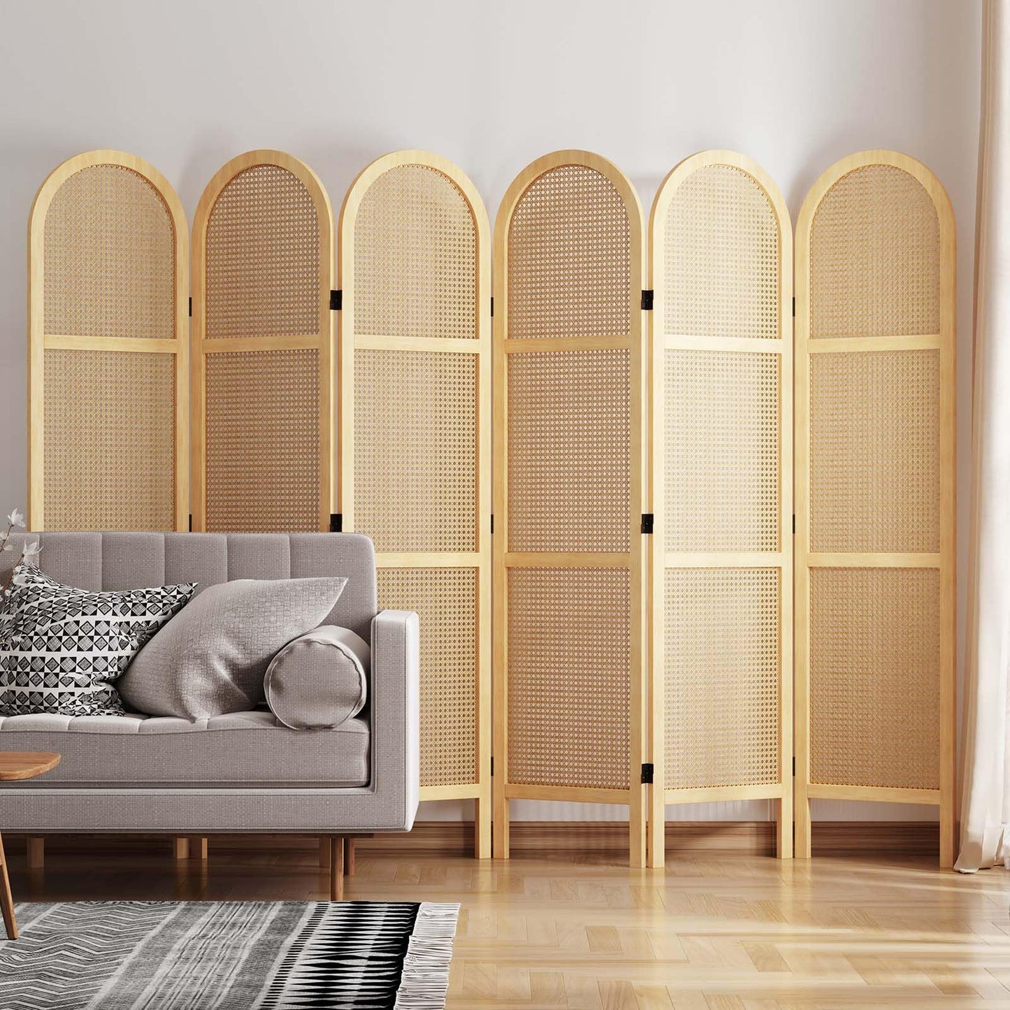 Svimi Room Dividers and Folding Privacy Screens, 5.6 Ft Double Hinged Rattan Partition Freestanding Wall Room Divider for Home - 6 Panels (Natural)