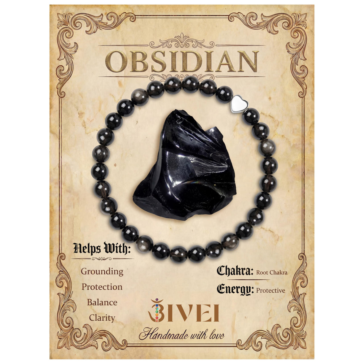 Bivei 6mm Obsidian Crystal Stretch Bracelets for Women, Handmade Natural Stone Beaded Bracelet, Yoga Protection Jewelry Gift