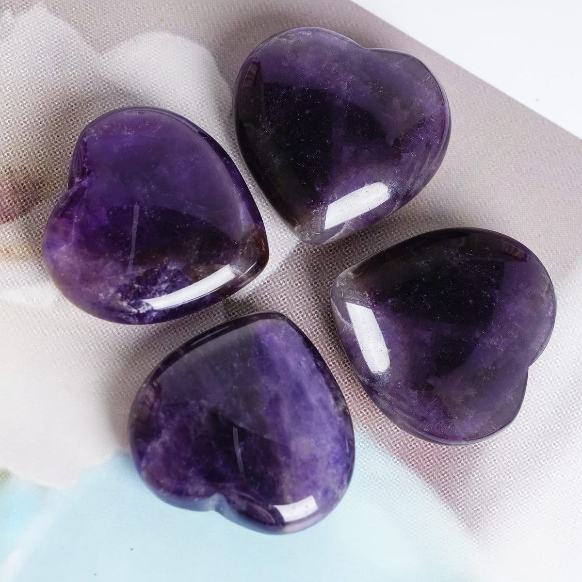 Marrywindix 4 Packs 1.2 Inches Healing Crystal Natural Amethyst Heart Love Carved Palm Worry Stone Chakra Reiki Balancing