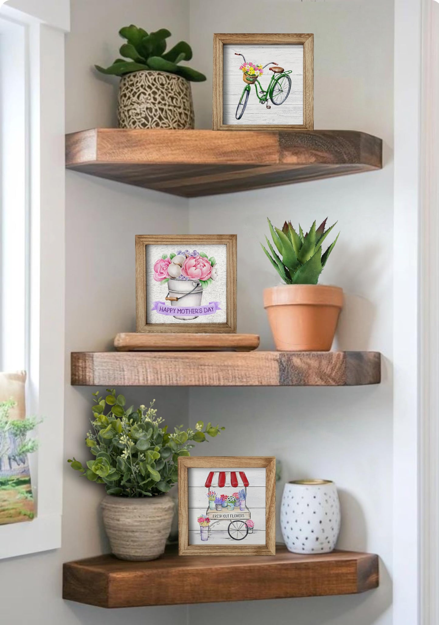Set of 3 Rustic Wood Frames for Tiered Tray Decor - 36 Interchangeable Seasonal Home Signs for Valentines, St Patrick's Day, All Seasons, 7x7 in