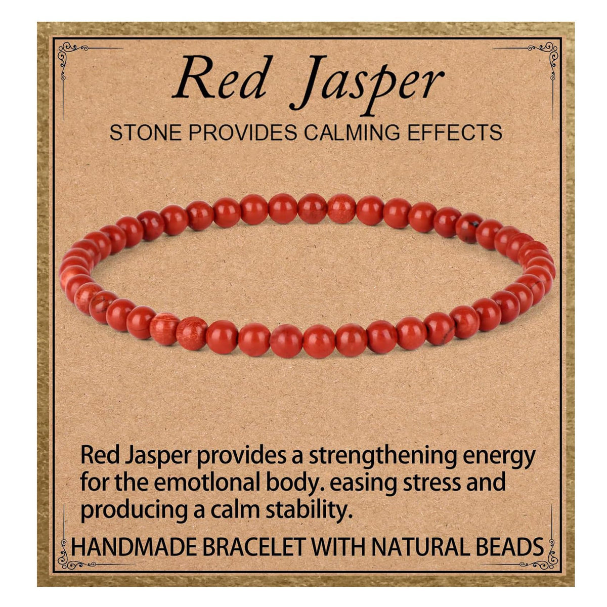 LPBeads Handmade Natural Gemstone Stretch Elastic 4mm Red Jasper Bracelet Healing Crystal Round Stone Beads Jewelry Gifts for Women Men