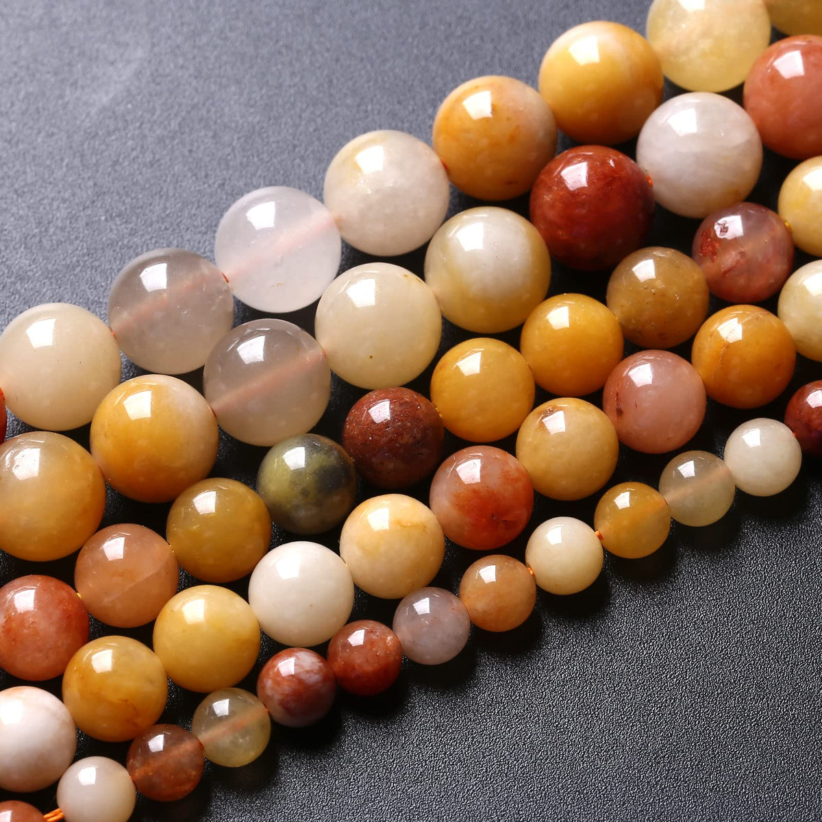 36PCS 10MM Natural Golden Thread Jade Beads Energy Stone Healing Power Loose Beads for Jewelry Making DIY Bracelet Necklace Earrings 15" (Golden Thread Jade, 10mm)