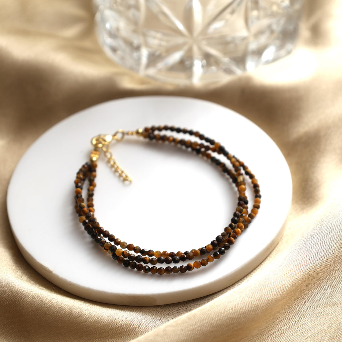 Gempires Tiger Eye Beaded Bracelets Multi Strand Gemstone Jewelry Hypoallergenic 8 Inch Gold Plated Lightweight Trendy Western Jewerly For Women