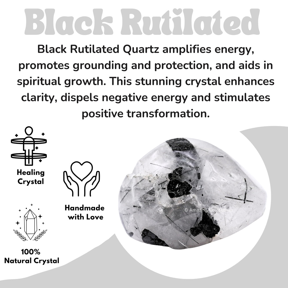 Amazing Gemstone Black Rutilated Quartz Crystals & Healing Stones Tumbled - 1 oz Black Rutilated Quartz Stone, Healing Stones for Energy Balance, Premium Polished Gems Rocks for Meditation & Wellness