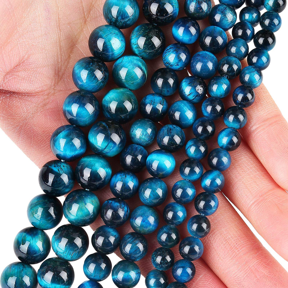 Natural Blue Green Tiger Eye Beads, Grade AAA Gemstone Round Loose Beads 10MM 40PCs Bulk Lot Options, Semi Precious Stone Beads for Jewelry Making
