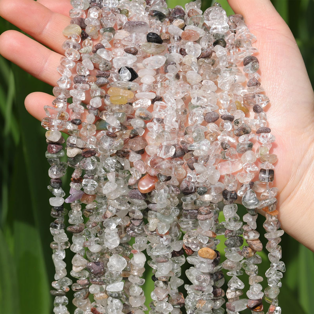 400pcs Natural Chip Stone Beads for Jewelry Making Green Ghost Quartz 5-8mm Irregular Gemstones Healing Crystal Loose Rocks Bead Hole Drilled for Ring Earrings Necklace Bracelet Making DIY Art Crafts