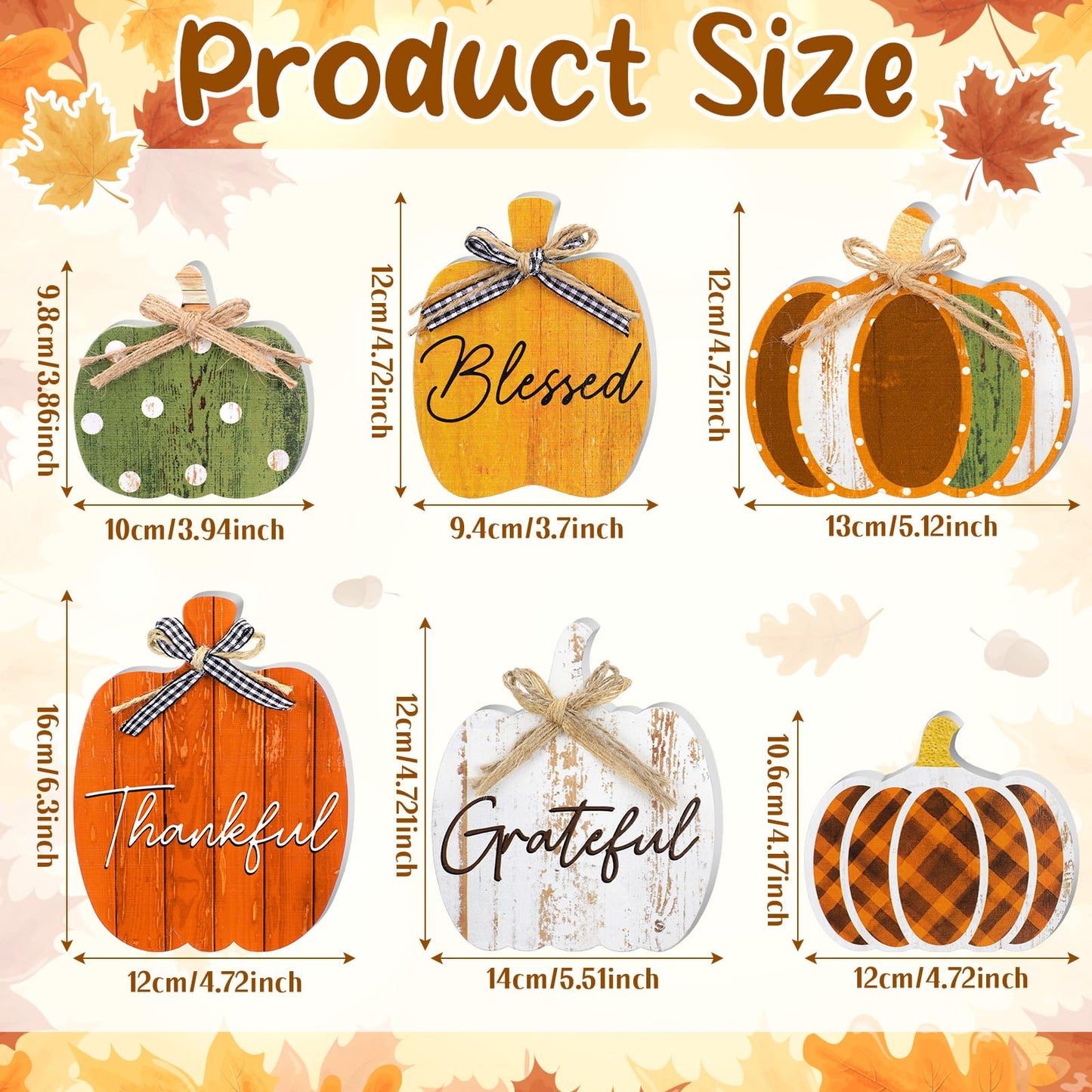 Yousoontic 6 Pcs Thanksgiving Decor for Home Pumpkin Wooden Block Sign Autumn Fall Table Centerpiece for Thanksgiving Tiered Tray Harvest Table Mantel Shelf Decor(Classic)