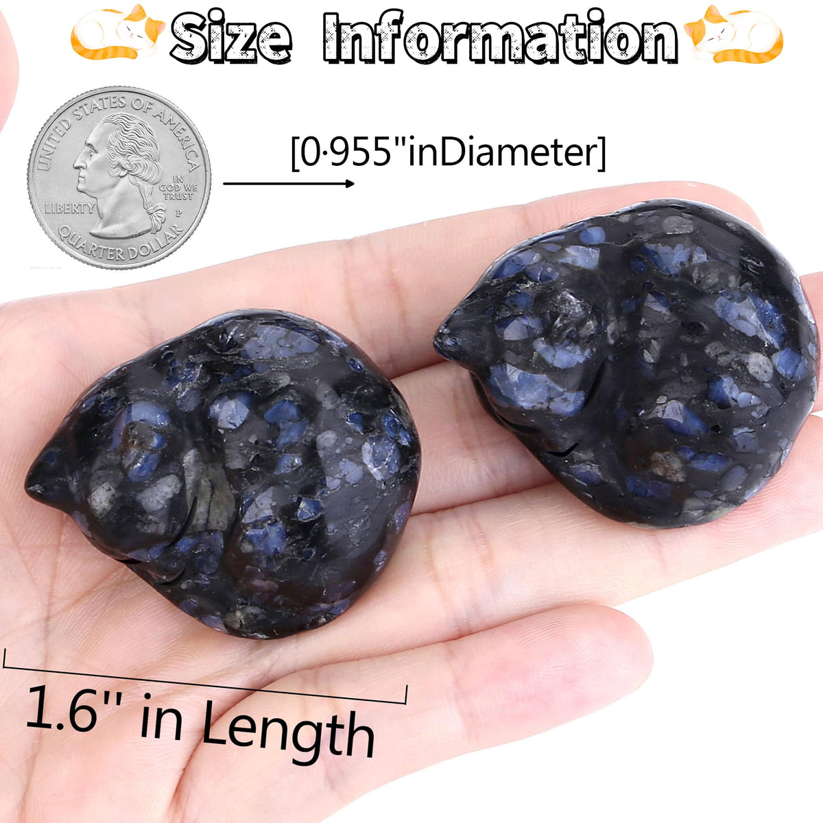 QINJIEJIE Blue Labradorite Cat Crystal Natural Healing Stone Sleeping Cat Statue Stone Figurine 1.6''Carved Polished Gemstones Decors Office Room Home Desk Decoration for Men Women Lovers