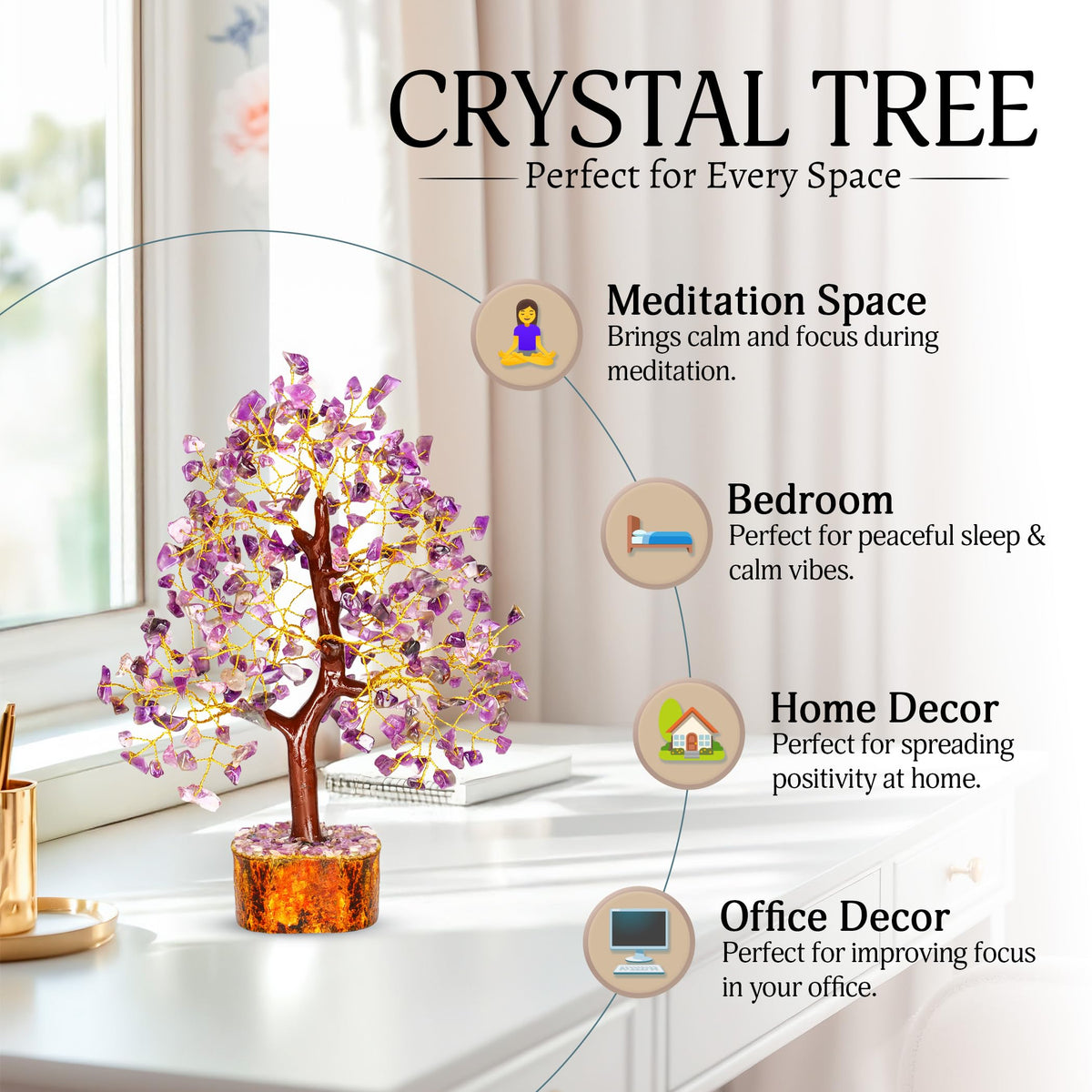YATSKIA Amethyst Crystals Tree of Life - Stones and Crystals - Bonsai Tree - Good Luck Gifts for Women - Meditation Accessories - Chakra Stones Decor