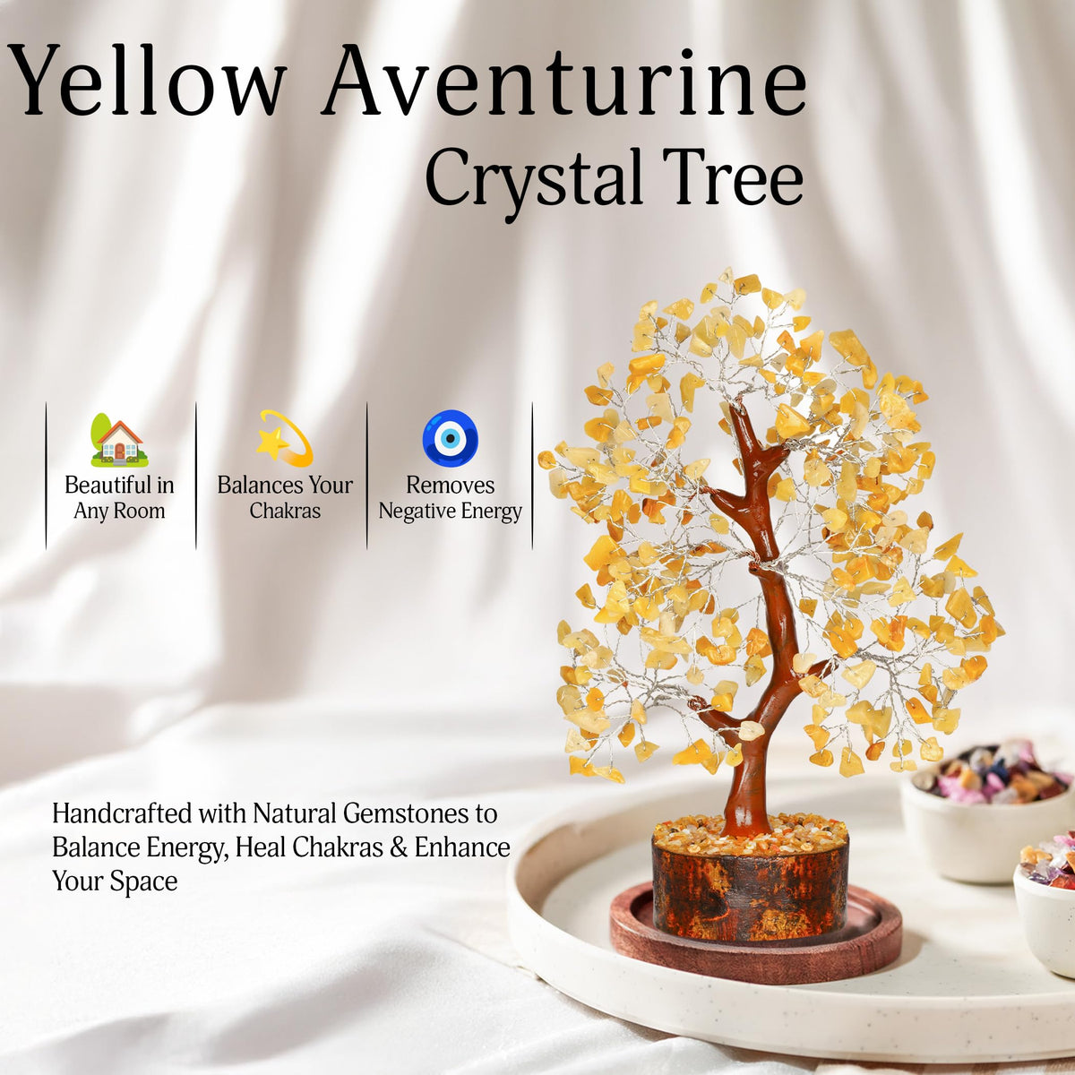 YATSKIA Yellow Aventurine Crystal Tree of Life - Gemstone Tree Home Decor - Feng Shui Crystals - Positive Energy Gifts - Reiki Gifts