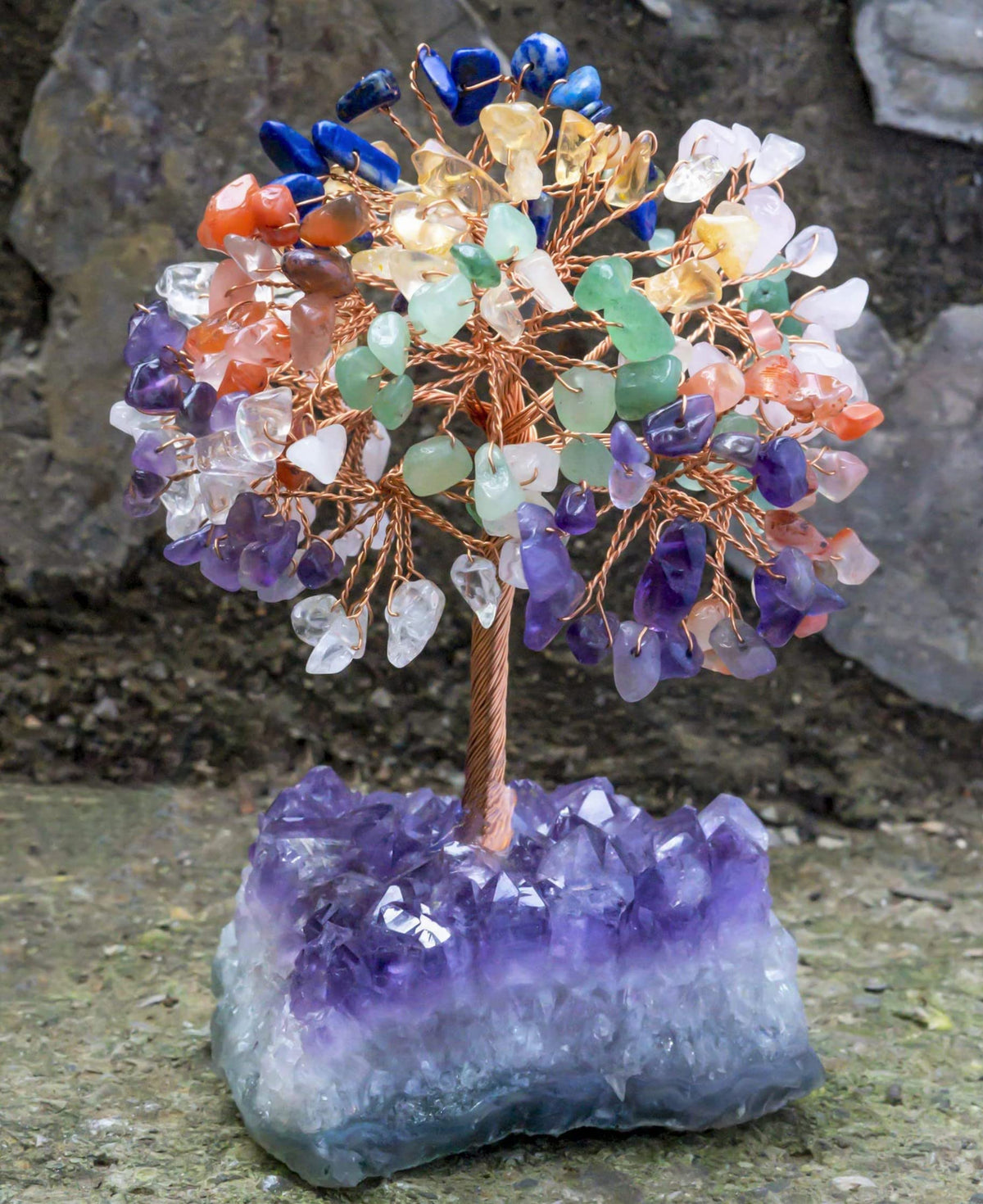 Crocon® 7 Chakra Crystals Birthday Gifts for Women with Amethyst Cluster Base, Meditation, Office Desk Decor, Healing Crystals Tree, Gifts for Mom & Sisters | Grandma Present Spiritual Decor