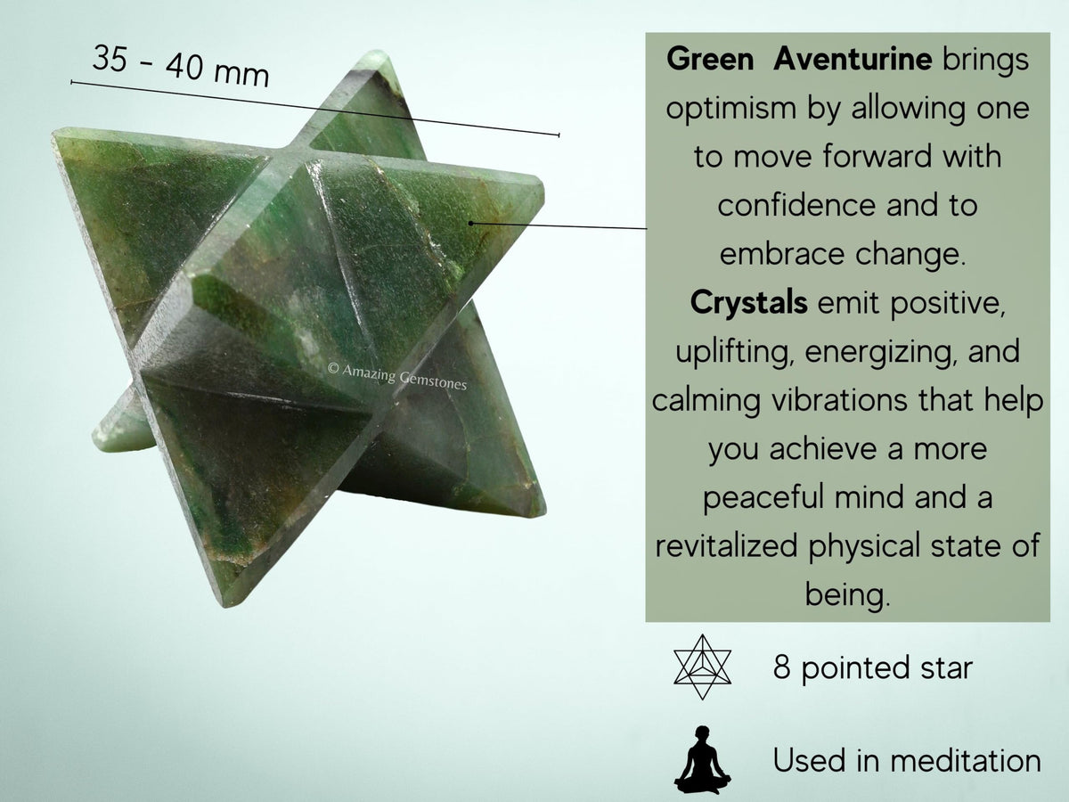 Amazing Gemstone Dark Green Aventurine Merkaba Crystal - 1.5 Inches Metaphysical Merkaba Star for Meditation - Energetic Tetrahedron and Healing Stones for Spiritual Growth and Healing (35-40mm)