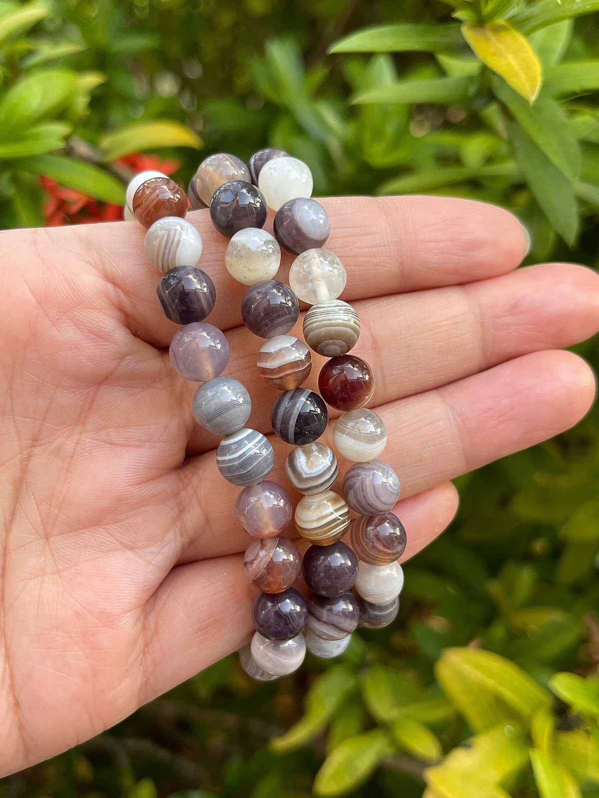 GAF TREASURES Botswana Agate Crystal Bead Bracelet 8mm, Genuine Botswana Agate Stretch Gemstone Bracelet, Healing Crystal Bracelet, Gift for Men & Women (1)