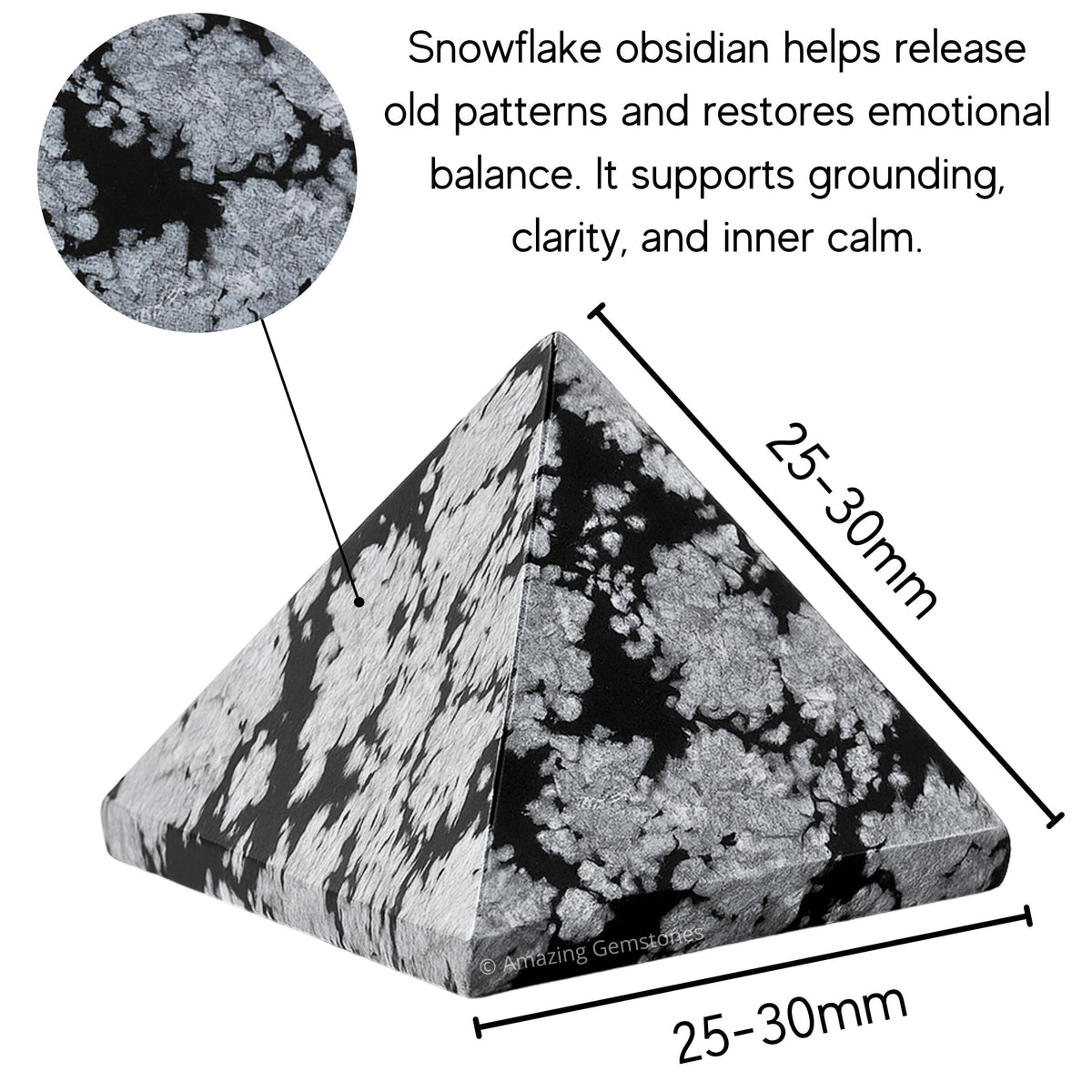 Amazing Gemstone Snowflake Obsidian Pyramid Crystal Healing Stones - 1" Great Pyramid Figurine of Natural Stone Pyramid for Meditation, Reiki, Chakra Balancing and Crystal Pyramids Grid