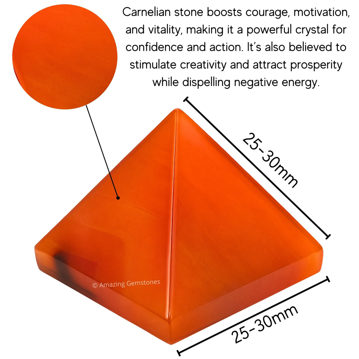 Amazing Gemstone Carnelian Pyramid Crystal Healing Stones - 1" Great Pyramid Figurine of Natural Stone Pyramid for Meditation, Reiki, Chakra Balancing and Crystal Pyramids Grid