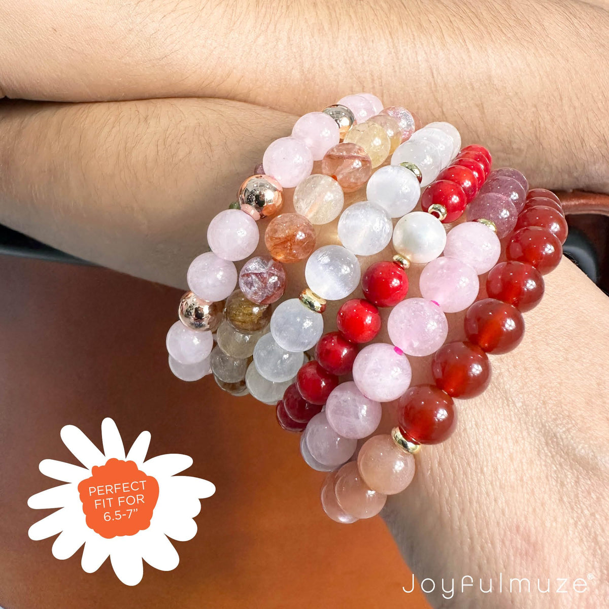 Joyfulmuze Natural Red Orange Coral and White Freshwater Pearl, Stretch Stacking Bracelets, Costal Summer Jewelry, Handmade Gift for Women and Men, Fit 6.5-7 inch Wrist (Coral-Pearl)