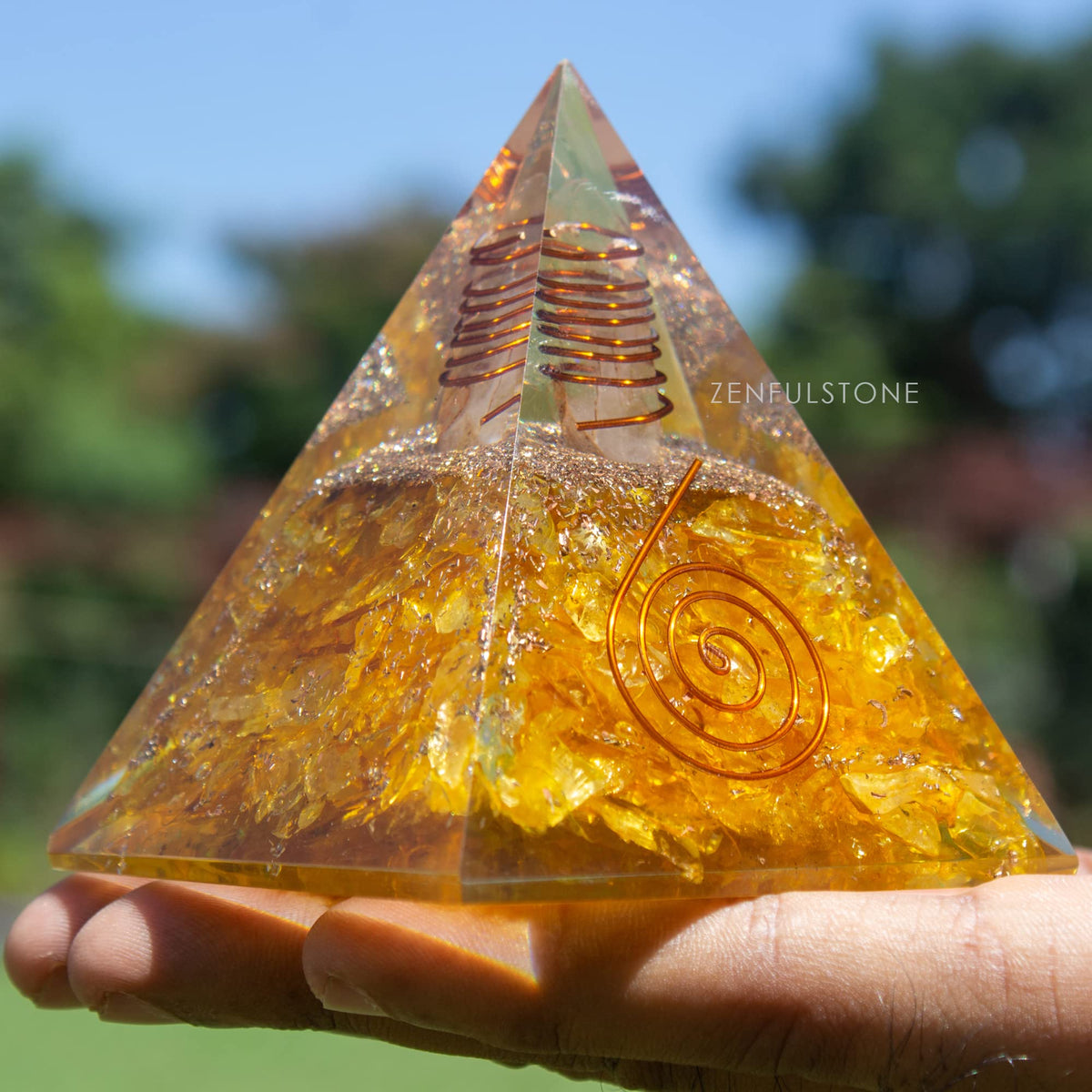 Citrine Orgone Pyramid for Success & Motivation | Orgonite pyramids with Copper Coil and Crystal Quartz for Chakra Protection