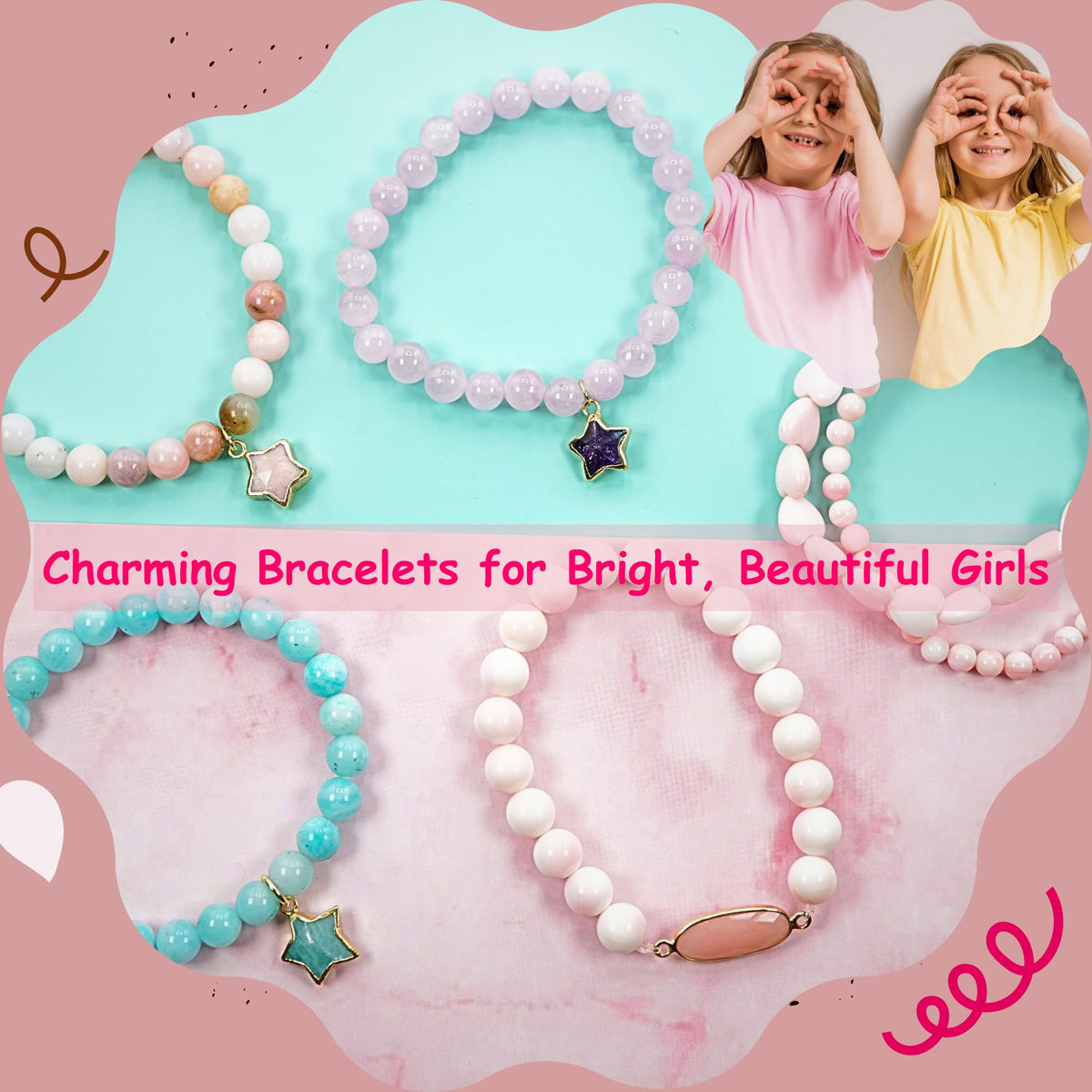 Colorful Multi Stone Chakra Bracelet Birthday Gift for Girls, Toddler Bracelet with Certified 925 Sterling Silver 18K Gold Vermeil Pink Opal Crystal Star Charm