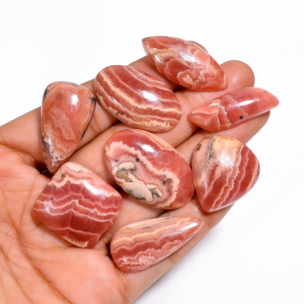 GEMKORA 3pcs Natural Pink Rhodochrosite Cabochon Gemstones Wholesale Lot Jewelry Making, Loose Crystals Supply, Healing Stones, Mix Pack, Crystals, Bulk Deal, Stones, 18 to 25mm