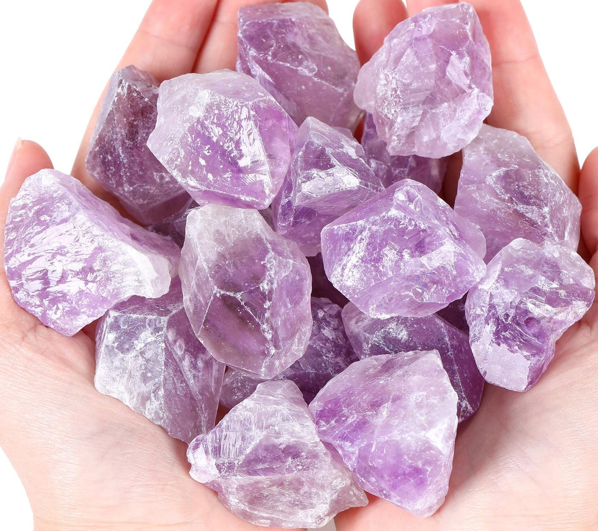 QINJIEJIE Amethyst Crystals Raw Stones Natural Rough Gemstones Rocks Bulk Large 0.8-1.2" Gems Reiki Light Purple Fountain Rock for Tumbling Cabbing Polishing Wire Wrapping Wicca Decoration 0.9 lbs