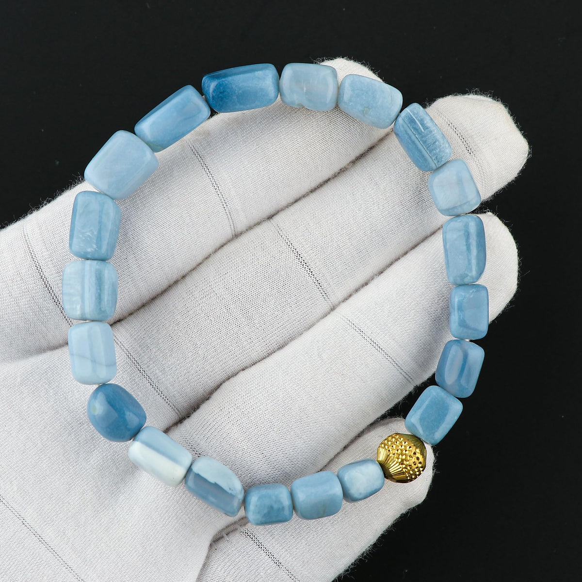 CRYSTALIS Blue Opal Elastic Stretch Bracelet, Natural Beads, Chakra Healing Jewelry for Men & Women, Adjustable Bracelet, Everyday Wear, Gift Giving Bracelet, 7.25 to 7.50 inch