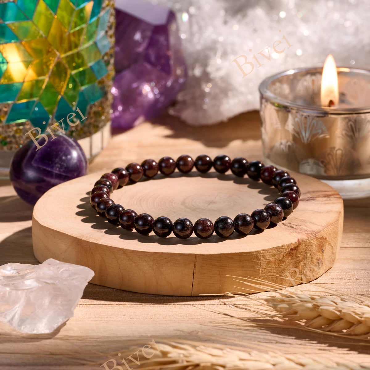 Bivei Garnet - Passion & Energy - 6mm Beaded Bracelets for Women Handmade Semi Precious Natural Stone Stretch Elastic Jewelry for Women Yoga Protection Gifts