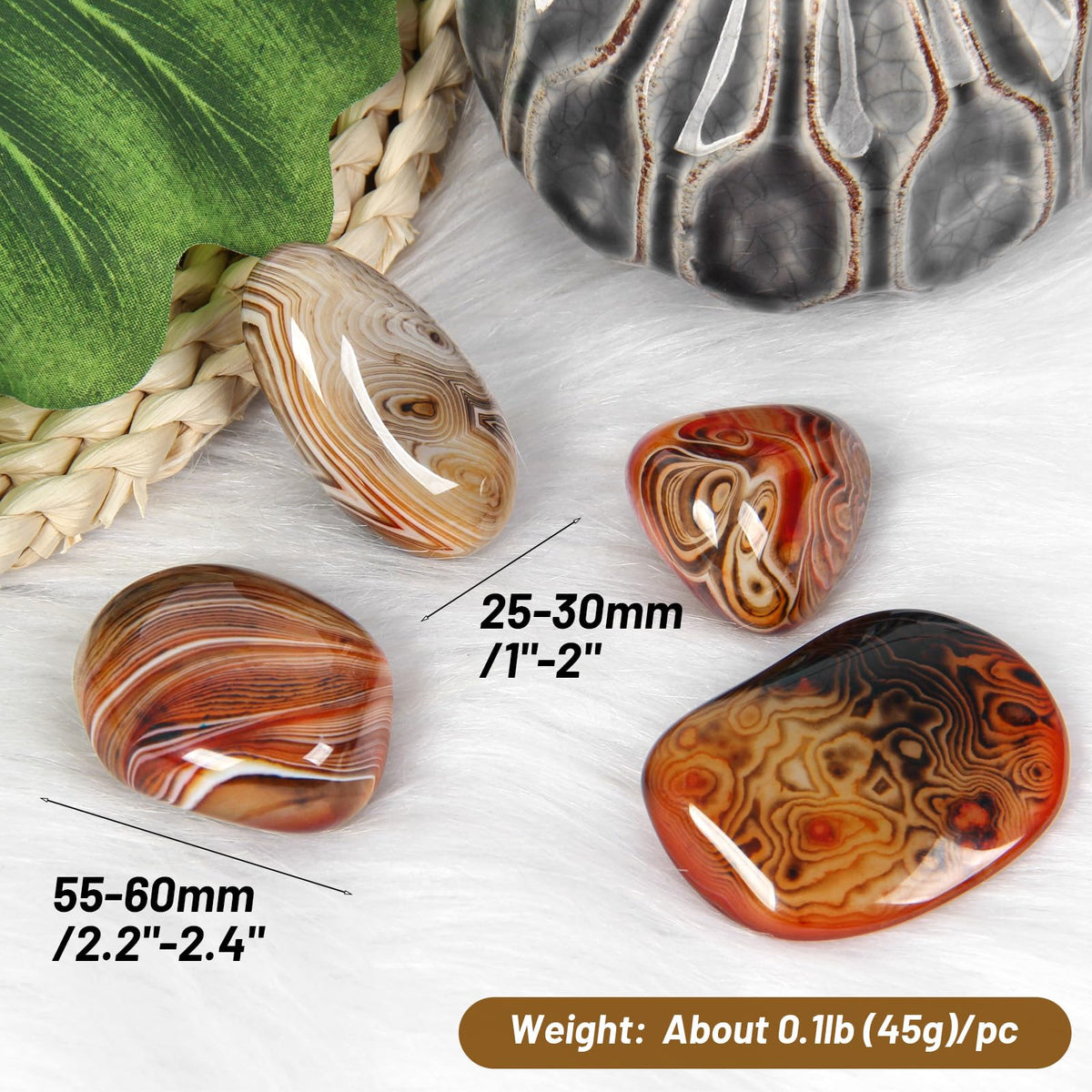Orientrea Sardonyx Stone-4 Pcs Sardonyx Agate Palm Stone Pocket Energy Stone, Smooth Healing Crystal and Worry Stones