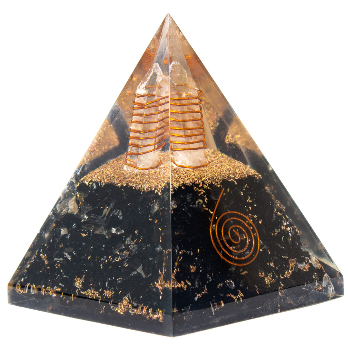 Black Tourmaline Orgone Pyramid for Protection & Security | Orgonite pyramids with Copper Coil and Crystal Quartz for Chakra Protection