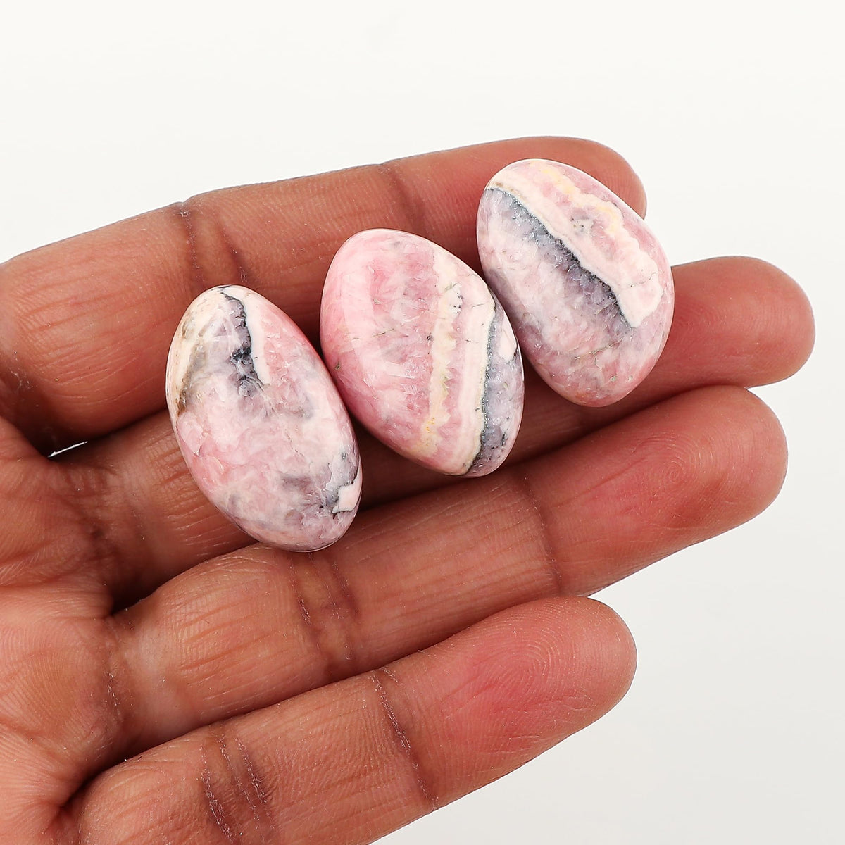 CRYSTALINES (3pcs) AAA Grade Natural Pink Rhodochrosite Gemstone, Wholesale Polished Tumbled Stones, DIY-Crafts, Jewelry Making, Chakra Healing Crystals, Gem Collection