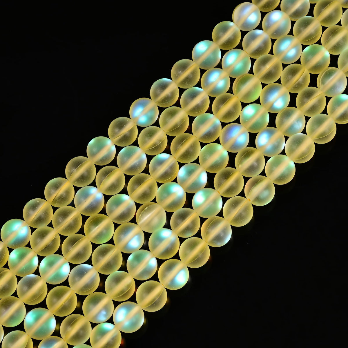 6mm Matte Yellow Mermaid Aurora Crystal Glass Bead, Glitter Round Synthetic Moonstone Beads for Jewelry Making Bracelets