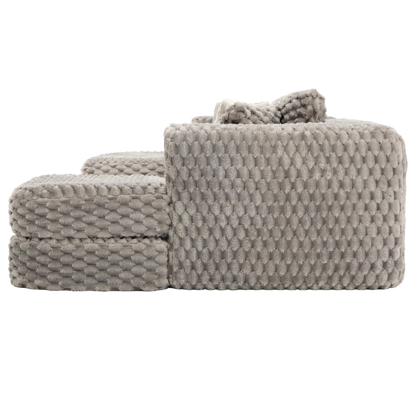 Merax 135.4 Inch Modular Sectional Sofa with 2 Movable Ottomans, Bubble Velvet U-Shape Convertible Couch for Living Room, Reversible Chaise, Includes 4 Throw Pillows, Grey